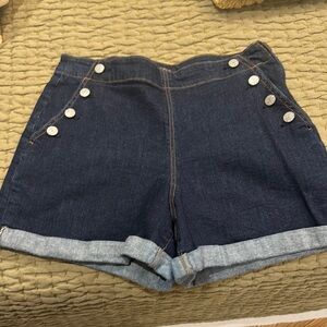 Women's Denim Shorts with Button Detail
